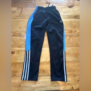Adidas Kids Black Joggers with Blue Stripes